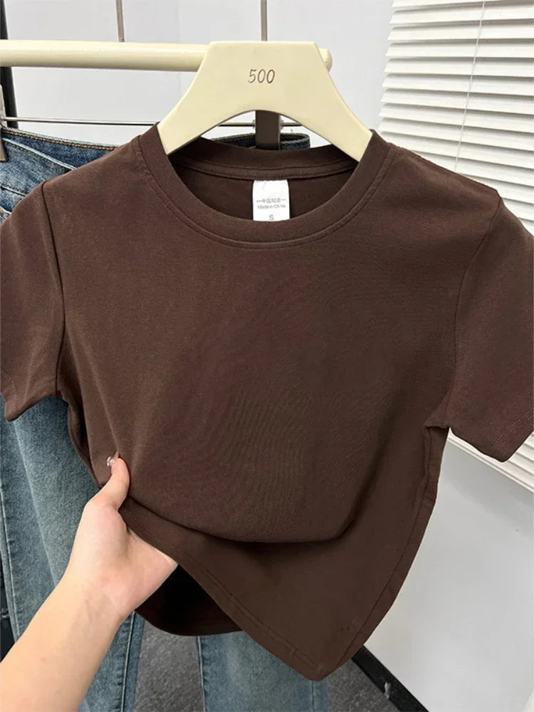 2026 Summer New High Quality Casual T Shirt Sexy Short Sleeved Sleeves Fashion Trend Solid Women Clothing Y2k Tops