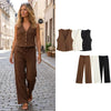 Willshela Women Fashion 2 Piece Set Solid Single Breasted Tank Tops & Vintage HIgh Elastic Waist Pants Female Chic Pants Suit