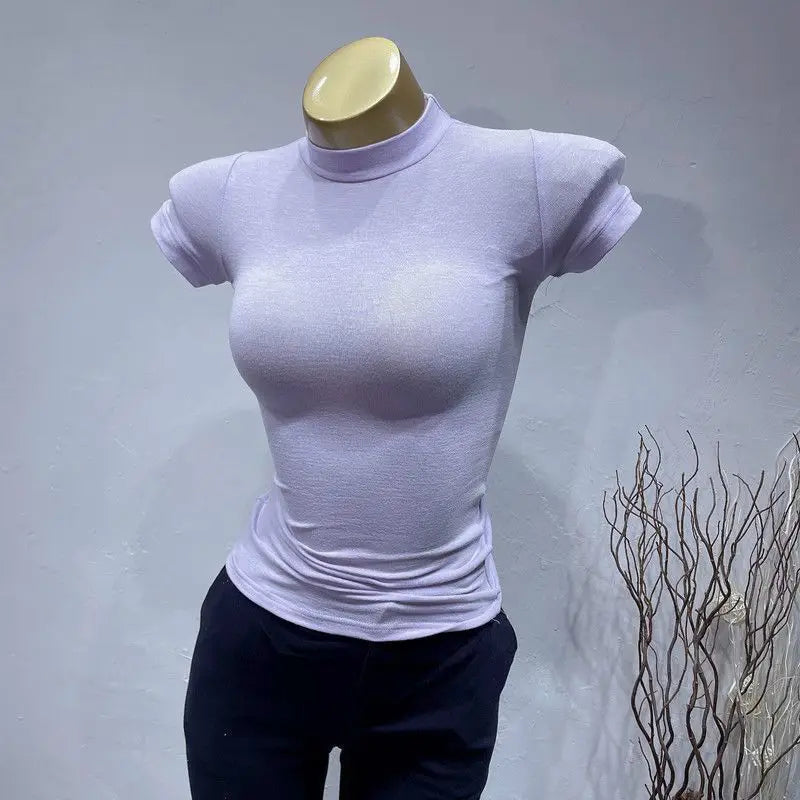 Women's Slim Fit Turtleneck Ribbed Knit Crop Top Casual Basic Tight Knit Sexy Fitted Cropped T-Shirt