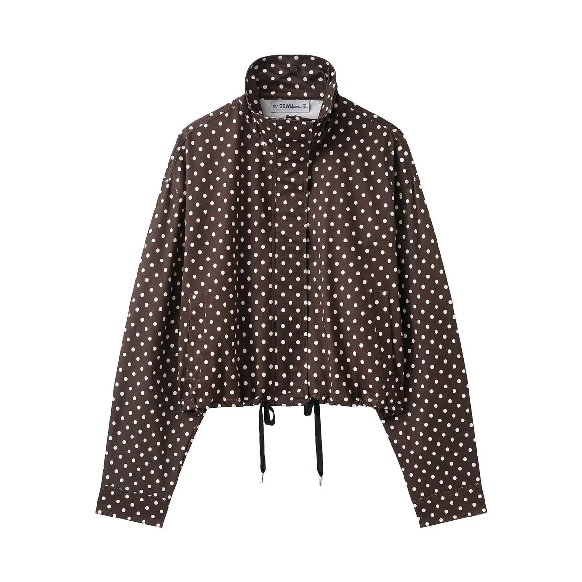 HH Woman Autumn Long Sleeves Turtleneck Zipper With Pockets Drawstring Casual Coats Women Fashion Polka Dot Printed Jacket