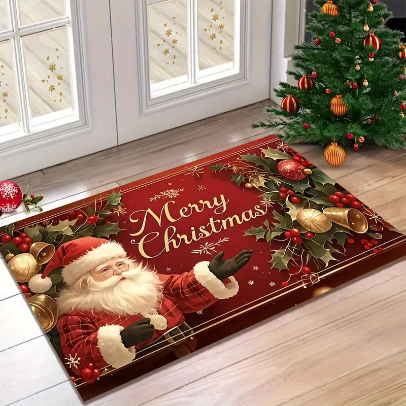 VIKAMA Merry Christmas Welcome Doormat Easy-Clean Home Décor Christmas Carpet Indoor/Outdoor Entrance Decorative Mat