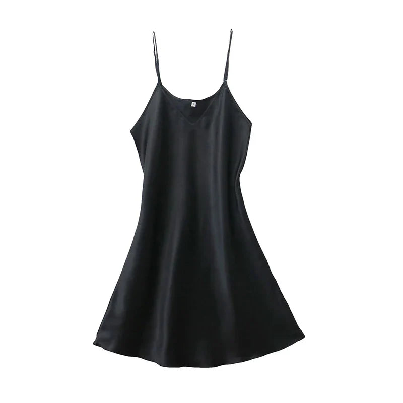 Women's Sexy Silk Satin Night Dress Sleeveless Nighties V-neck Nightgown Nightdress Plus Size Sleepwear Nightwear