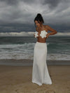 New Women Two Piece Set Skirt Suit 3D Flower Top Skirt Sleeveless Sweet Waist Chic Slit Skirt Beach Dance Robe