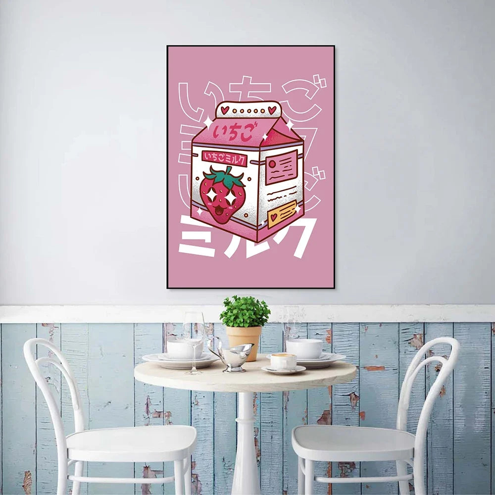 Japanese Kawaii Cuisine Poster Ramen Drink Milk Canvas Painting Wall Picture Soda Water Vapor Wave Print Restaurant Decoration