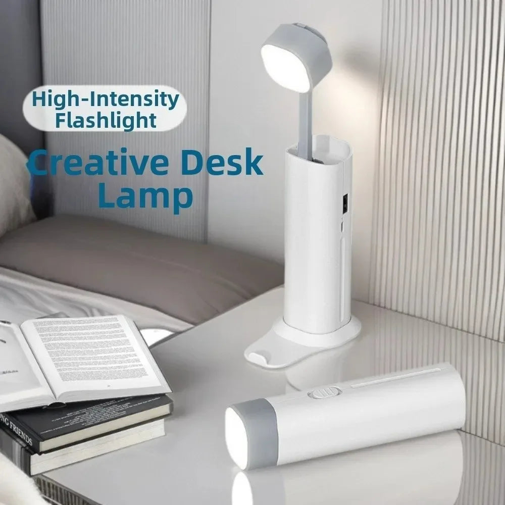 Folding LED Desk Lamp with 3 Speed Dimming Eye Protection USB Charging Book Light with Flashlight And Phone Holder Function