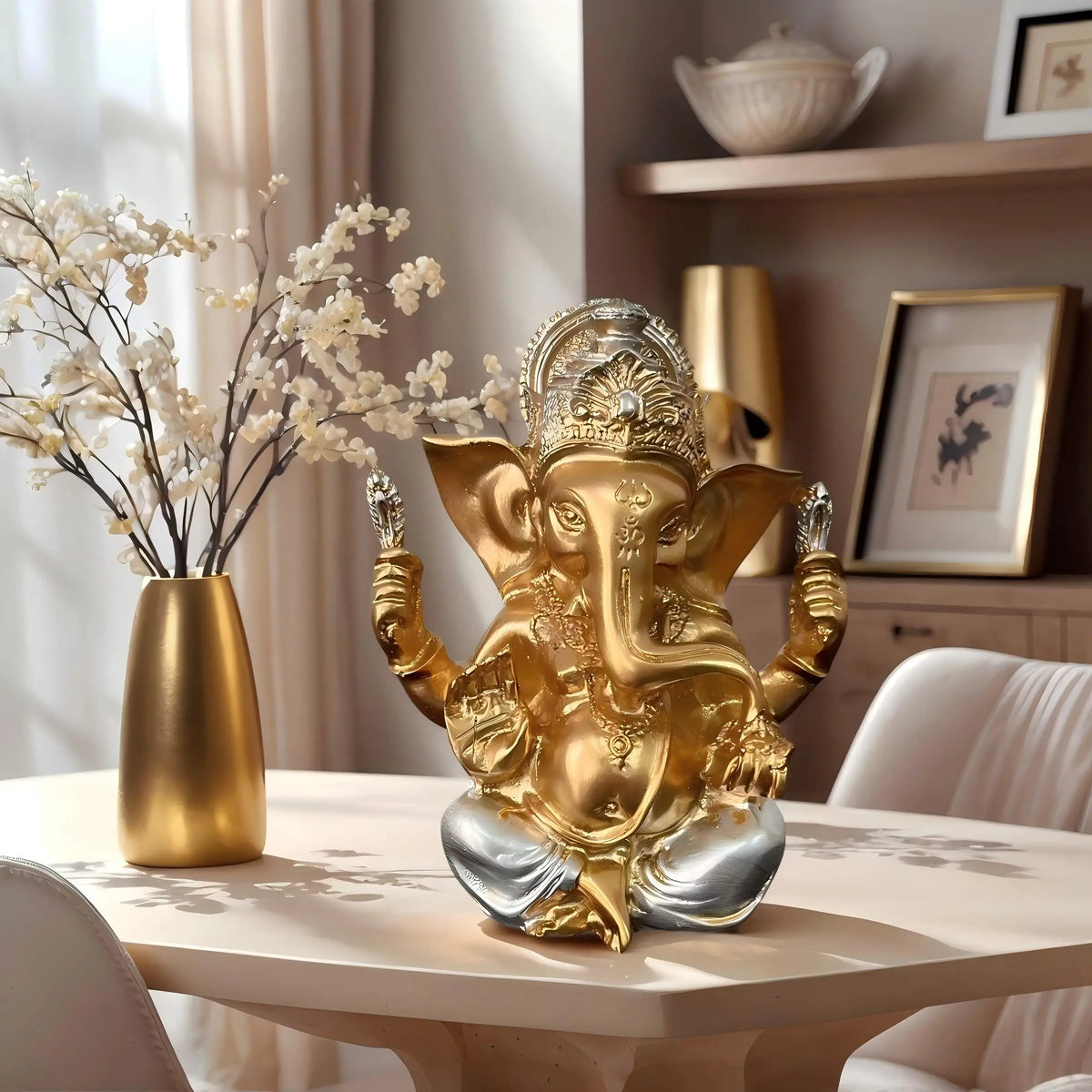 1 Exquisite Indian Ganesha Golden Statue Ornament, a Good Item for Blessing and Good Fortune in the Home, Indian Art Style Decoration