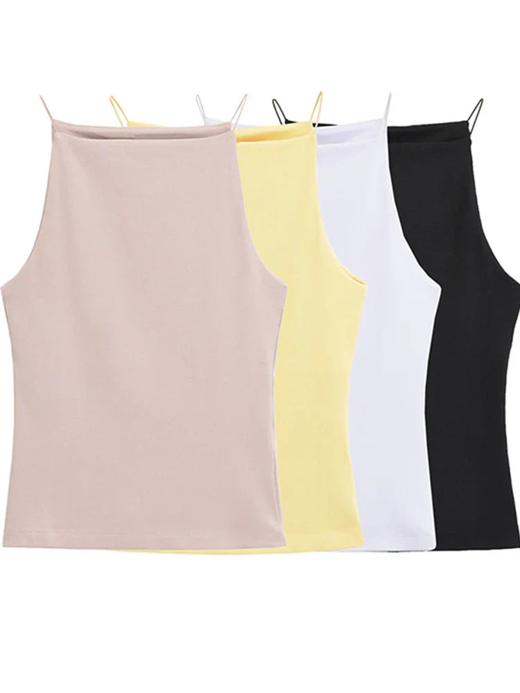 Women's Halter Tank Top Sleeveless Thin Straps Solid Color Camisole Fashion Female Top
