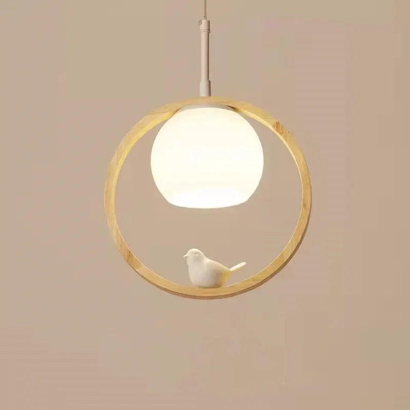 Japanese Style Wooden Pendant Light Bedroom Bedside Kitchen Bar Hanglamp Resin Bird Decoration Stair Porch Lamp Drop Shipping