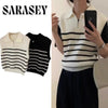 Korean Retro Lapel Zipper Stripe Knitted Vest Women Autumn Winter Sleeveless Sweater Casual 100% Polyester Pullover Outerwear