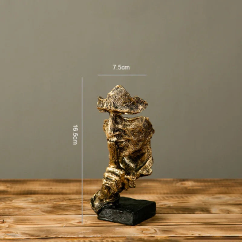 17cm Home Decor Abstract Silence Is Gold Figurine Resin Hand Face Silent Men Statue Sculpture Home Office Living Room Decoration