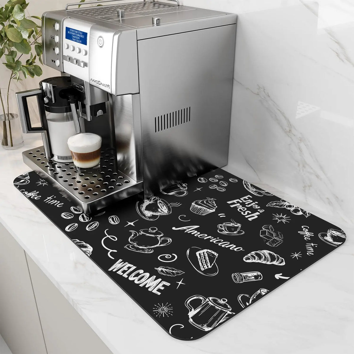 VIKAMA Coffee Machine Mat Rubber Backing Water-Absorbent Dish Drying Pad Kitchen Worktop Drainage Mat Home Decor