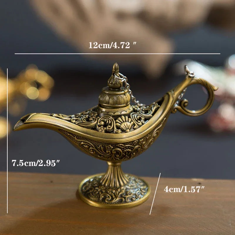 12cm(4.7")Classic Rare Hollow Legend Aladdin Magic Genie Lamps Incense Burners Retro Wishing Oil Lamp Home Decor Gift