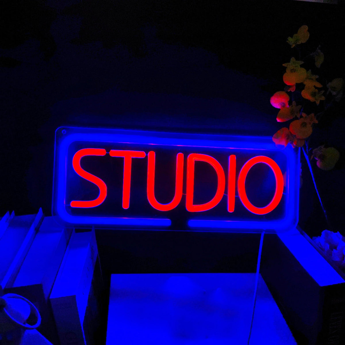 Studio Neon Sign Pink Blue LED Wall Art for Music Photo Studio Home Bar Cafe Decor Creative Business Lighting Vibrant Ambiance