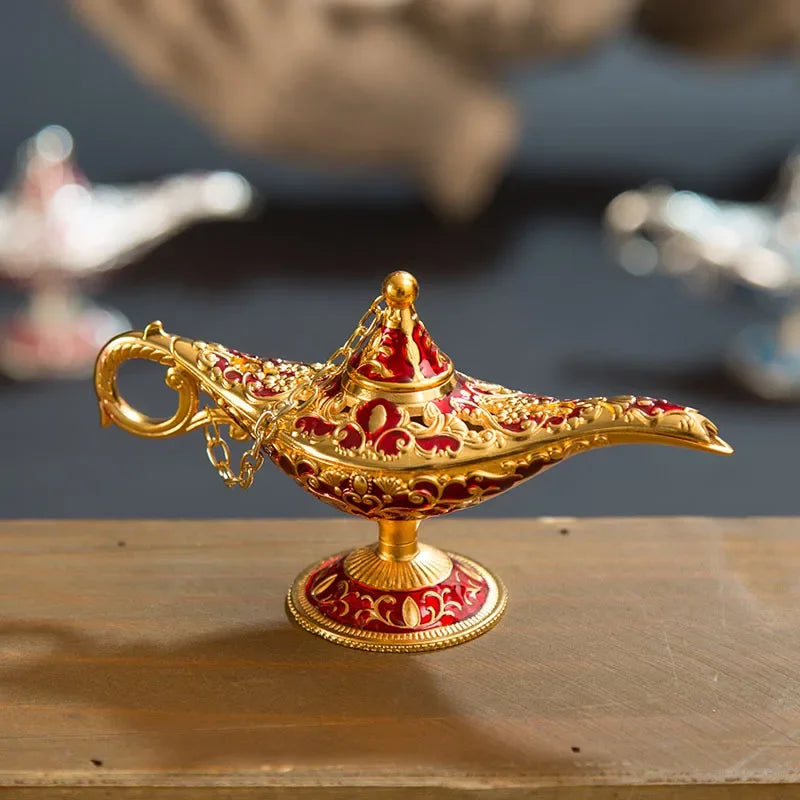 12cm(4.7")Classic Rare Hollow Legend Aladdin Magic Genie Lamps Incense Burners Retro Wishing Oil Lamp Home Decor Gift