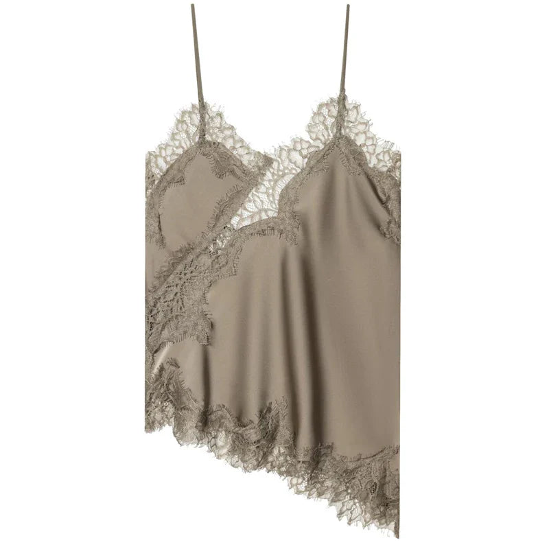 HXAO Asymmetrical Slip Top Women Summer 2025 Y2K Tanks & Camis Lace Black Off Shoulder Top Elegant Sleeveless Backless Camisole