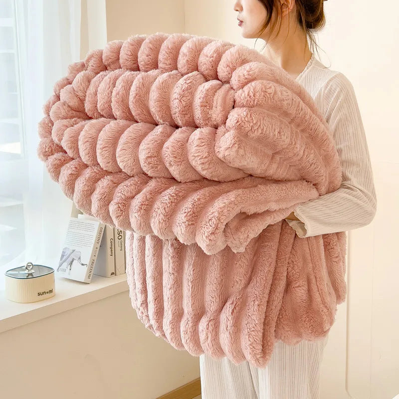 Solid Color Thickened Wide Striped Multifunctional Blanket, Can Be Used As Bed Sheet Cover Blanket, Nap Blanket, Pet Blanket