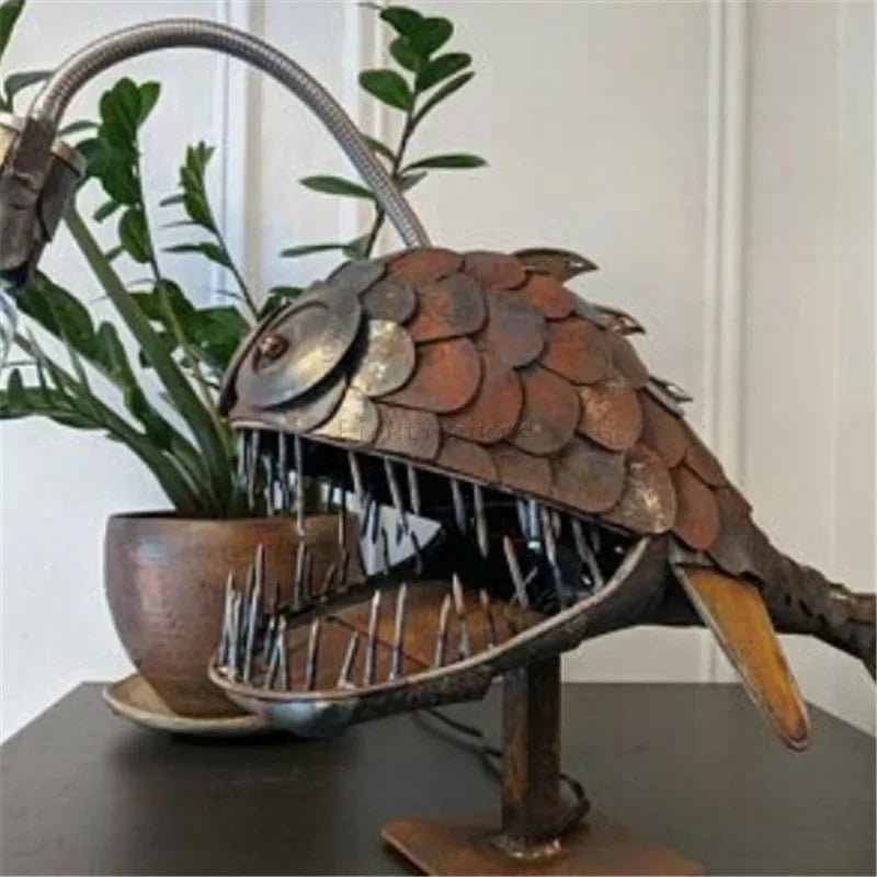 Retro Table Lamp Angler Fish Night Light Flexible Lamp Head Artistic Table Lamps for Home Bar Cafe Home Art Decorative Ornaments