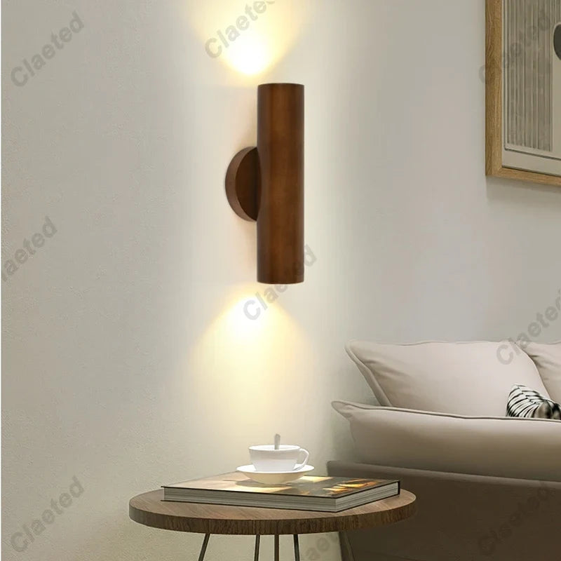 Nordic Style Solide Wood Wall Lamp for Dining Room Bedroom Foyer Chinese Up Down Double Heads  Background Aisle Led Wall Light
