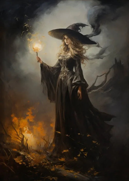 Witch Magical Art Print Witch with Full Moon Wall Decor Darkness Witches Painting Wall Decor Canvas Poster Dark Romantic Decor