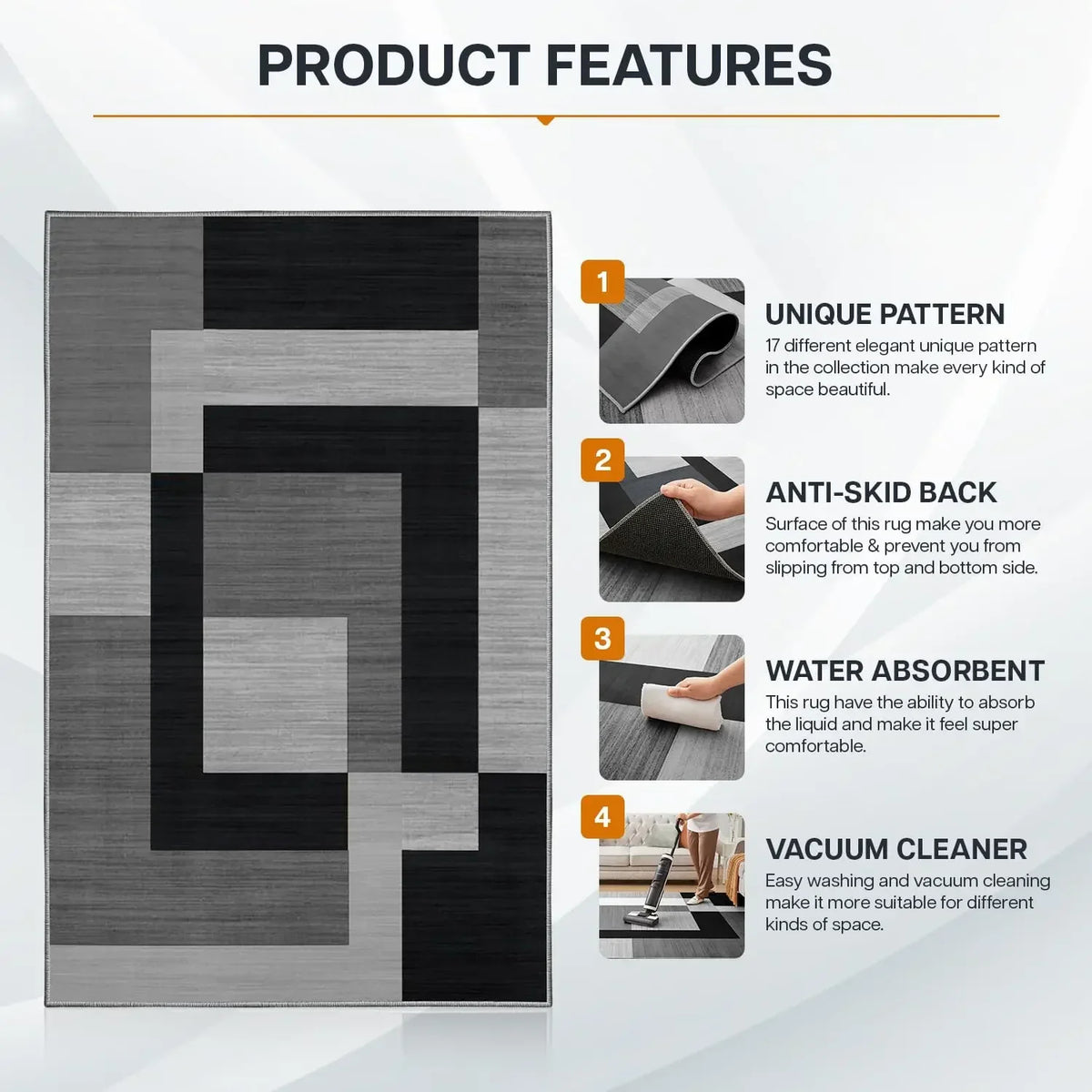 VIKAMA Geometric Style Living Room Carpet, Durable And Slip-Resistant Sofa, Coffee Table Rug, Bedroom Floor Mat, Home Decoration