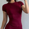 HISTELLO Sports Short Sleeve Top Women Gym Yoga Top Workout Clothes Sports T Shirt Fitness Activewear Running Tight Tops
