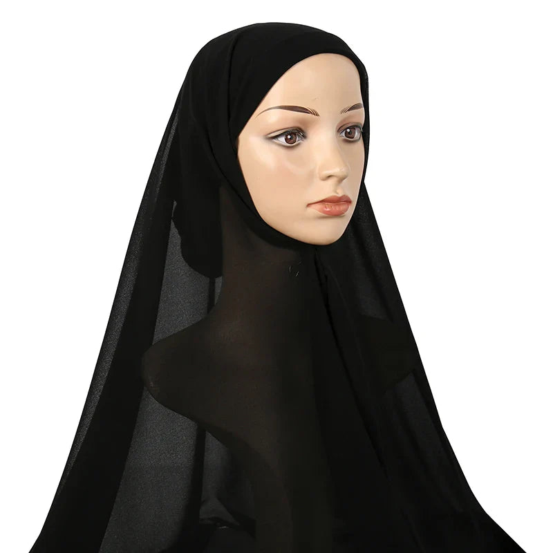 New Plain Instant Hijab Bubble Chiffon With Modal Tube Cap Set Muslim Woman Hijab Innerscarf Casual Long Scarf Islamic Turban