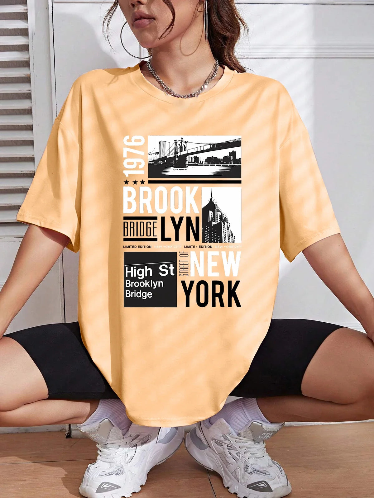 New York Brooklyn 1976 Printing Women T-Shirt Creativity Casual Tee Shirts Street Hip Hop Short Sleeve Basic All-Match Tshirts