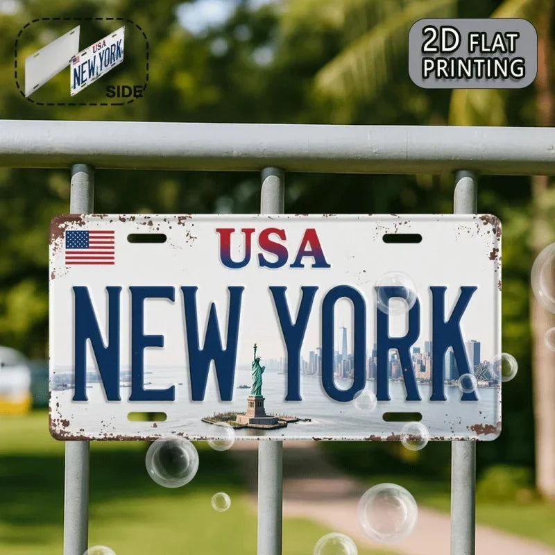 2DPlane，2DFlatbed Printing，1Pieces，New York American Retro Metal Aluminum License Plate Number Plate，Decorative Signs and Plaque