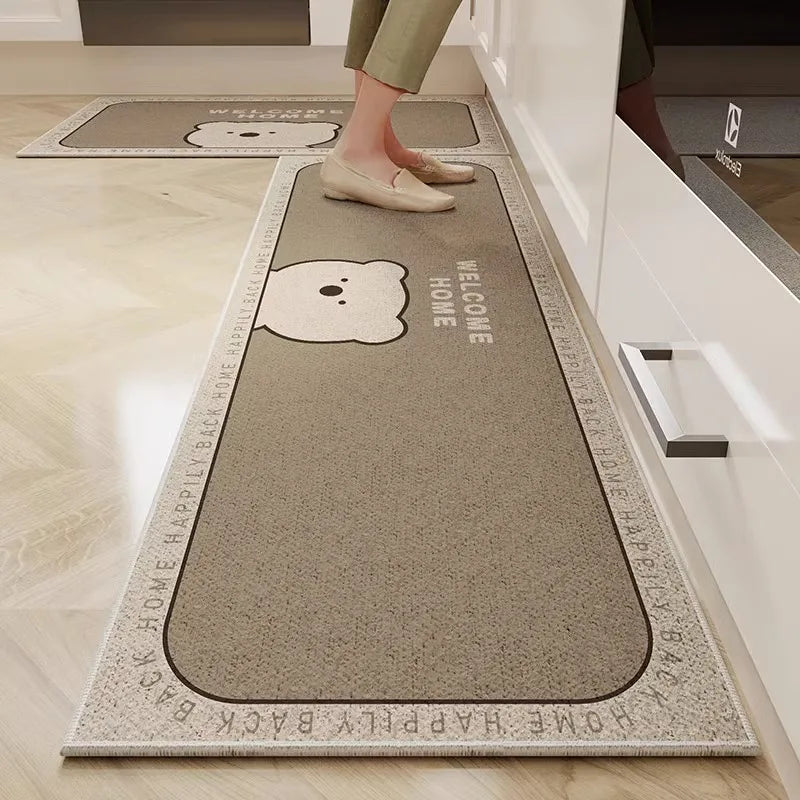 VIKAMA 1/2PC Cartoon Easy To Manage Kitchen Floor Mat Home Long Crystal Velvet Carpet Dirt Resistant and Non-Slip Floor Mat