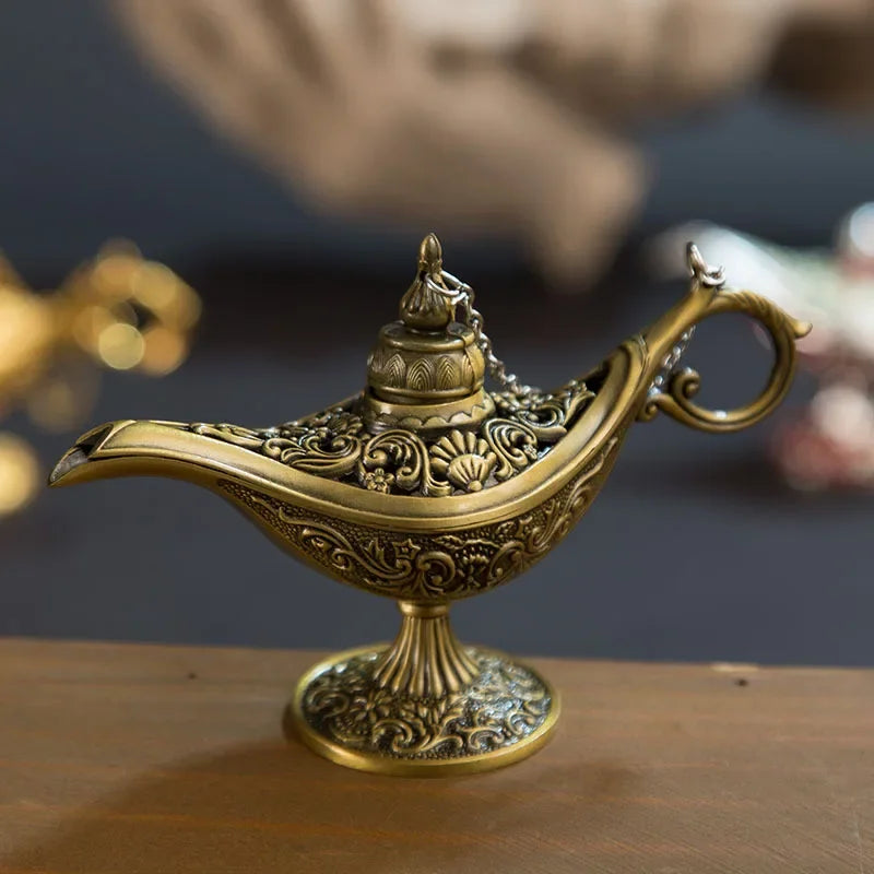 12cm(4.7")Classic Rare Hollow Legend Aladdin Magic Genie Lamps Incense Burners Retro Wishing Oil Lamp Home Decor Gift