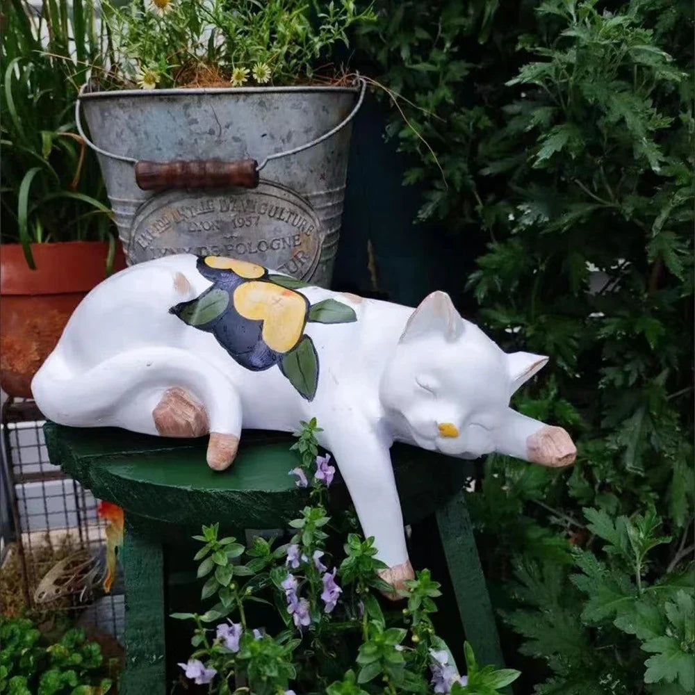 Sleeping Cat Garden Statues Outdoor,Cat Figurine Memorial Statue Makers Garden Resin Sleeping Cat Statues for Garden Decor Cat