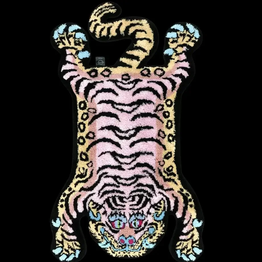 VIKAMA Tiger-Patterned Carpet, Soft Imitation Cashmere Carpet, Warm Bedroom Bedside Rug, Living Room Floor Mat, Home Decoration