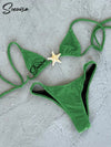 2024 New Sexy Low Waisted Bikini Set Swimsuit Starfish Swimwear Women Solid Strappy Beachwear Bathing Suits Brazilian biquini