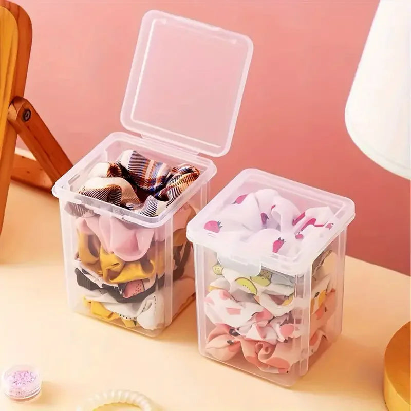 1Pc Stackable Transparent Hair Accessory Storage Box with Snap Lid - Dustproof, Waterproof, Plastic Organizer for Jewelry