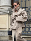 Solid Lapel Lace Up Trench Coat Women Fashion Full Sleeve Waist Cinching Short Windbreak New Autumn Office Commute Outwear 2026