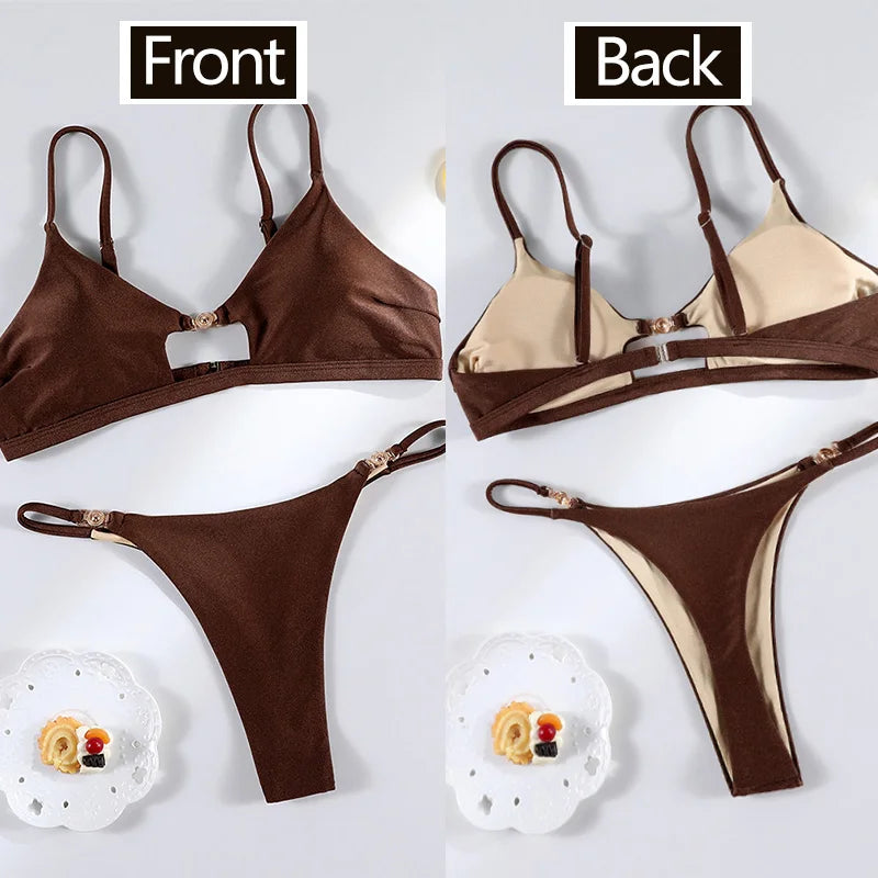 Miyouj Bandage Swimwear Summer Swimsuit High Cut Bikini Set Solid Sexy 2-Piece Suit New Bathsuit Hollow Out Thongs Beachwear