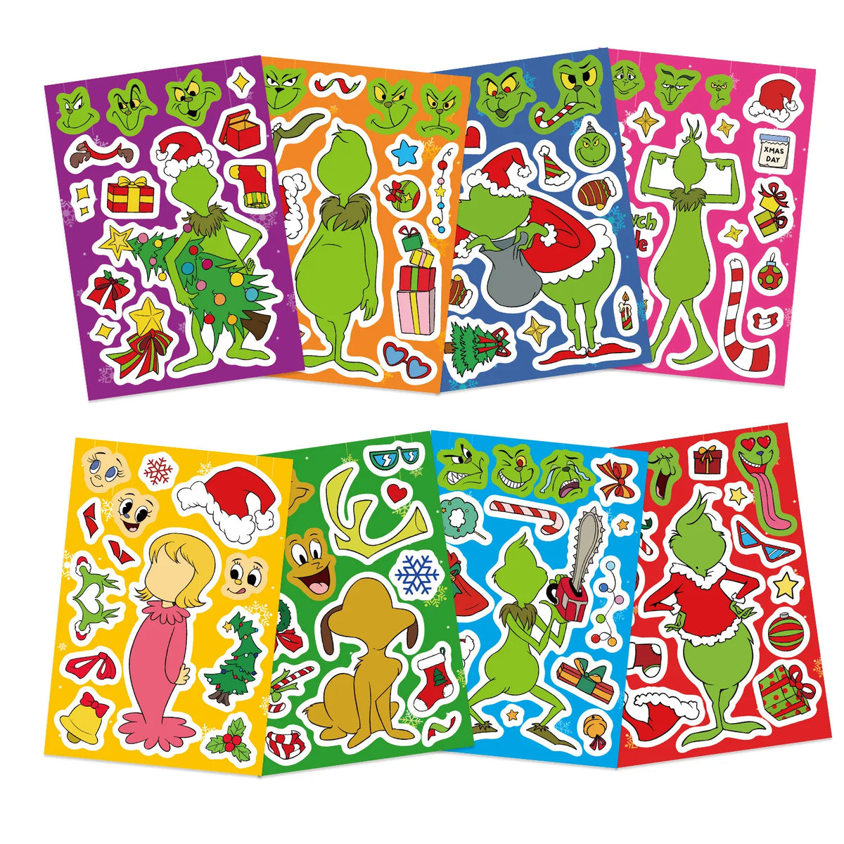 8/16/24PCS Puzzle Stickers Cartoon Green Haired Monster Make a Face Stickers DIY Handicrafts Waterproof Stickers