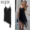 MUJER 2025 Lace Slip Dress Woman Black Backless Short Dresses for Women Asymmetric Party Women's Summer Dress Satin Sexy Dresses