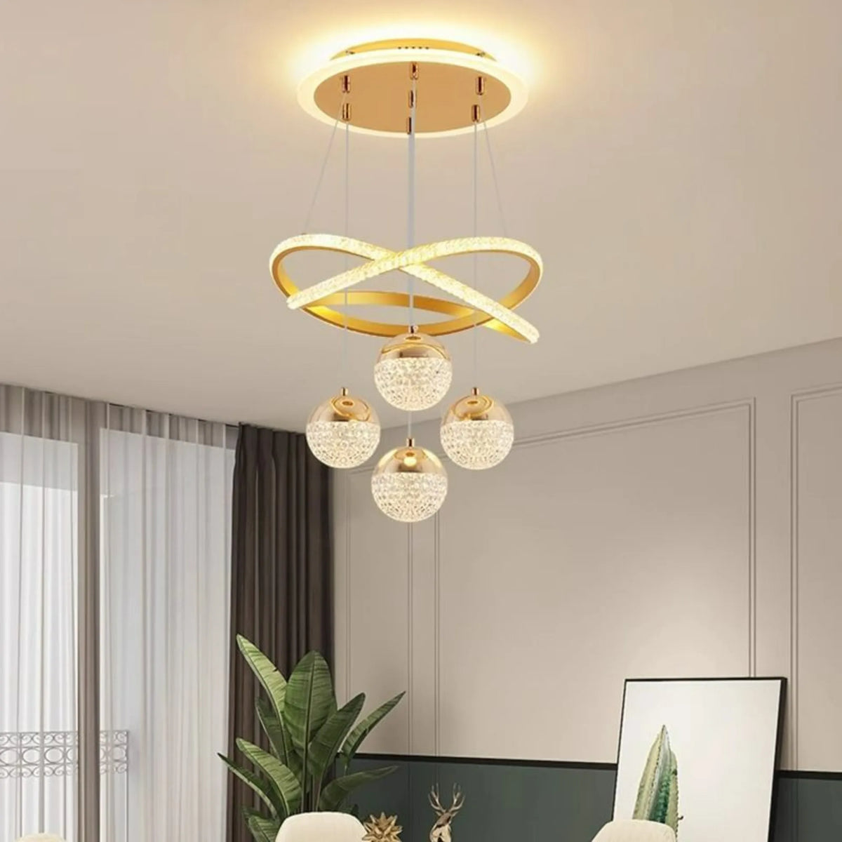 LED Pendant Light with Remote Control Three Color Dimming Simple Living Room Dining Room Bar Counter Staircase Pendant Light