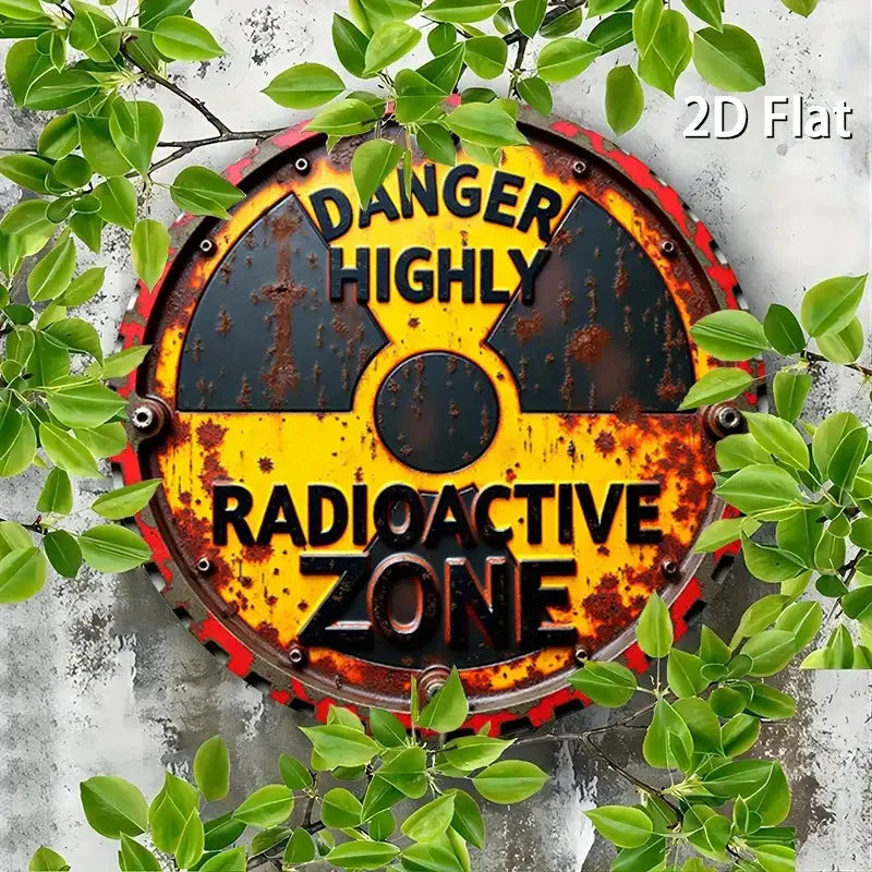 1pc Rustic Radiation Warning Round Aluminum Sign - 2D Flat Nuclear Hazard Metal Wall Art, "DANGER HIGHLY Radioactive ZONE