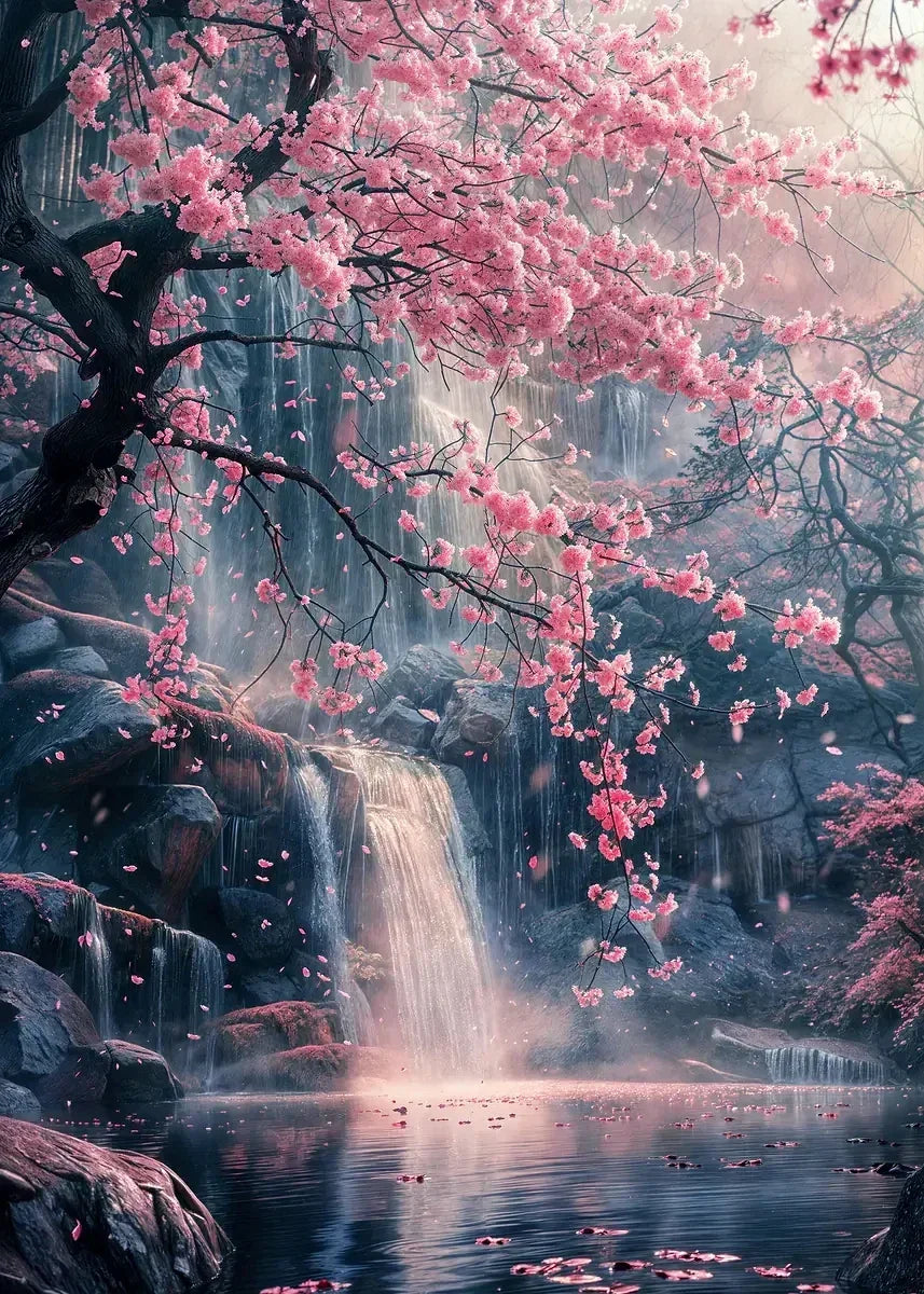 Pink City Asian Travel Japanese Cherry Blossoms At Mount Fuji Poster Light Prints Canvas Painting Wall Pictures Home Room Dec