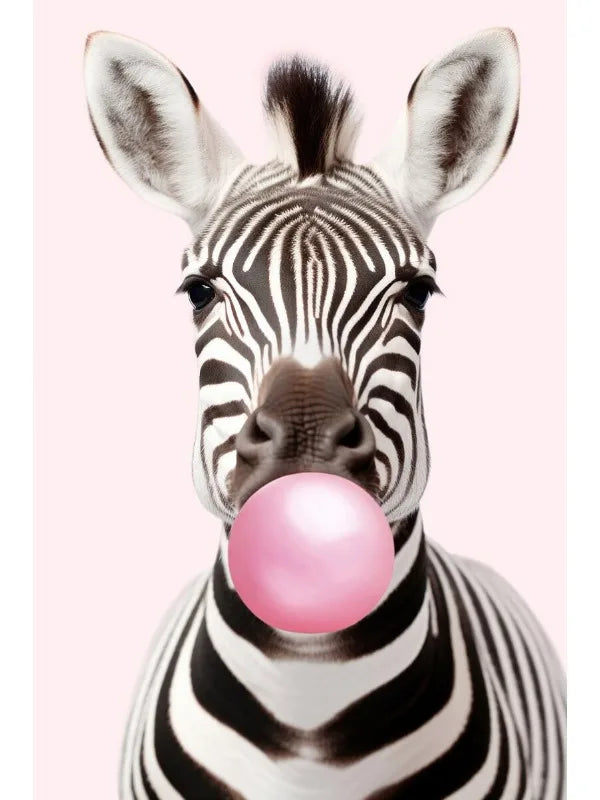 Cute Pink Panda Giraffe Bunny Cheetah Zebra Blowing Bubble Gum Poster Nursery Canvas Painting for Kids Room Animal Print Decor