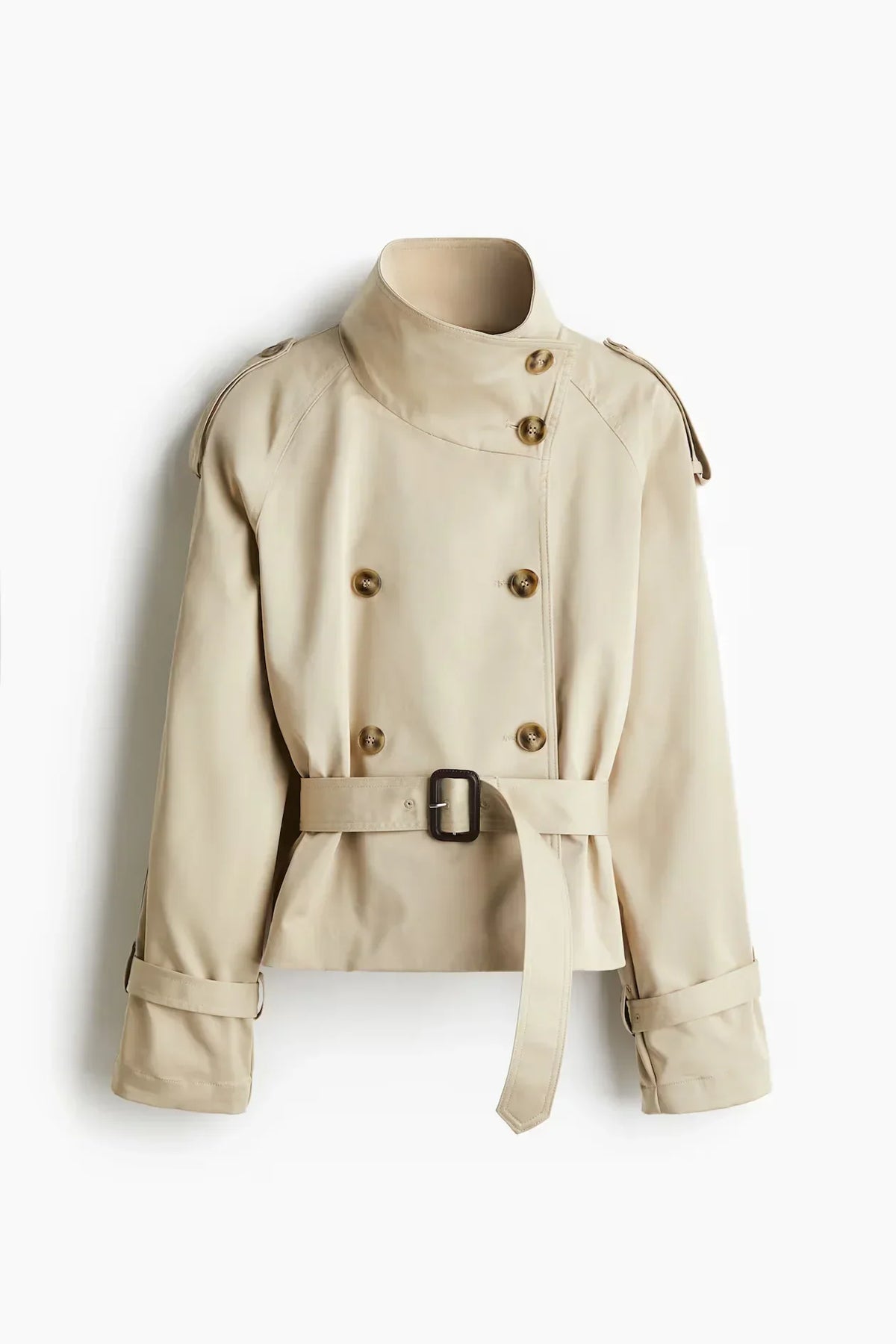 Fashion Women's Short Belt Jackets Turtleneck Double Breasted Full Sleeve Female Trench Coats 2025 Autumn Lady Commute Outwear