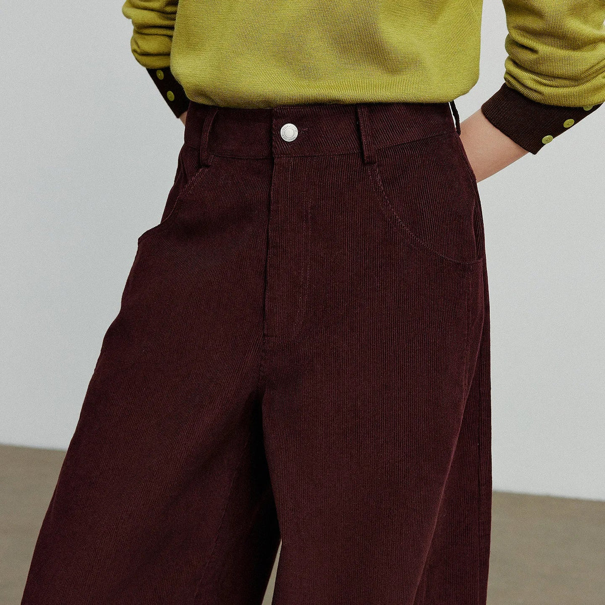 TOYOUTH Women Casual Pants 2025 Autumn New Corduroy Straight Wide Leg Banana Pants Ankola Red