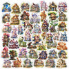 10/30/50pcs Retro Cute Flower House Aesthetic Stickers Kawaii Decals DIY Notebook Laptop Suitcase Phone Funny Decoration Sticker