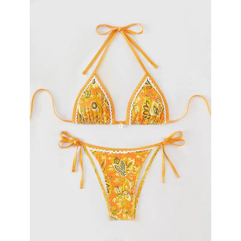 2026 New Halter String Triangle Two Piece Bikini Women Swimwear Female Swimsuit Bathers Bathing Swimming Suit Beachwear Summer