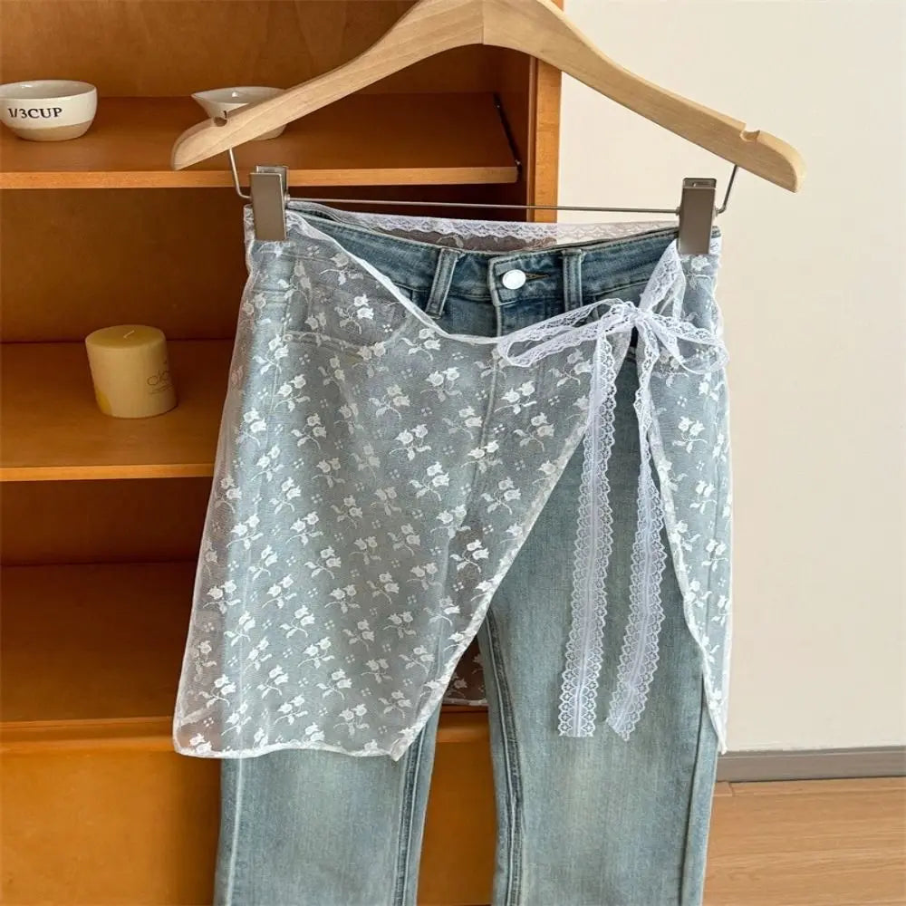 Fashion Lace Lace Layered Gauze Skirt Korean Version Unique Floral Skirt Lace Up Thin Lace Tie Up Spicy Girl Apron Spring