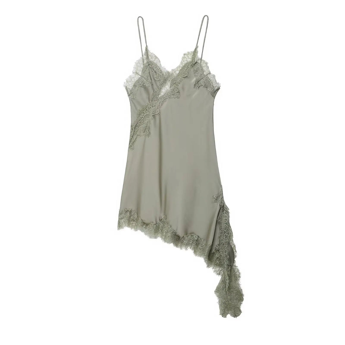 Satin Sexy Lace Spliced Short Sling Dress Women Sleeveless Backless Asymmetric Sexy Party Dresses 2026 Summer Lady Dress ﻿
