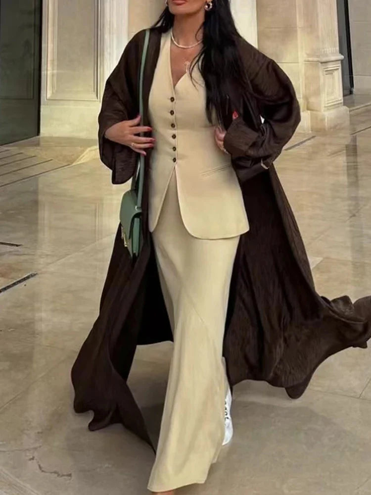 HH Women 2024 Fashion Summer Vest Skirt Sets Khaki V-Neck Sleeveless Pockets Waistcoats+High Waist Asymmetrical Skirt Suits