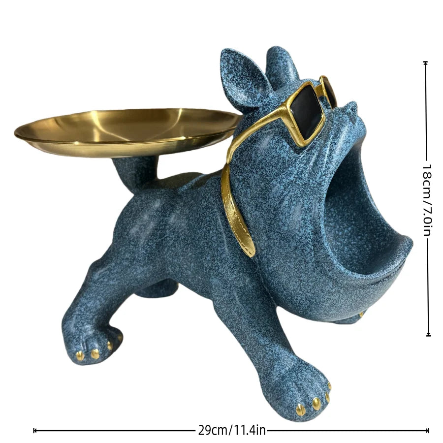 Statue de chien en résine, plateau de rangement de bouledogue, décoration animale, Sculpture d'art artisanal en résine, Sculptur